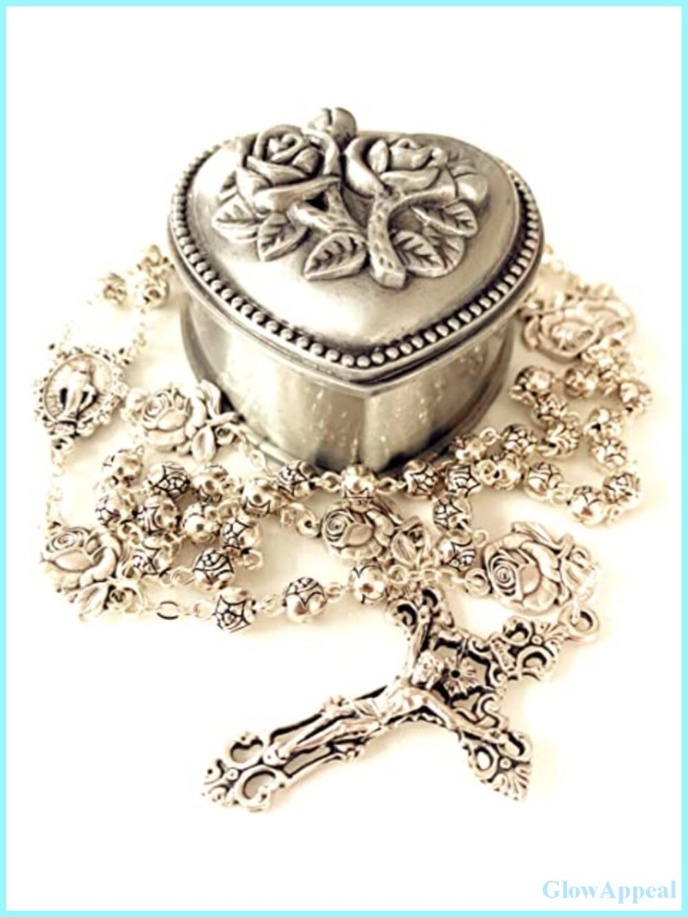 Handmade Silver Rosary Necklace 20 inch Crucifix Catholic Italy Gift